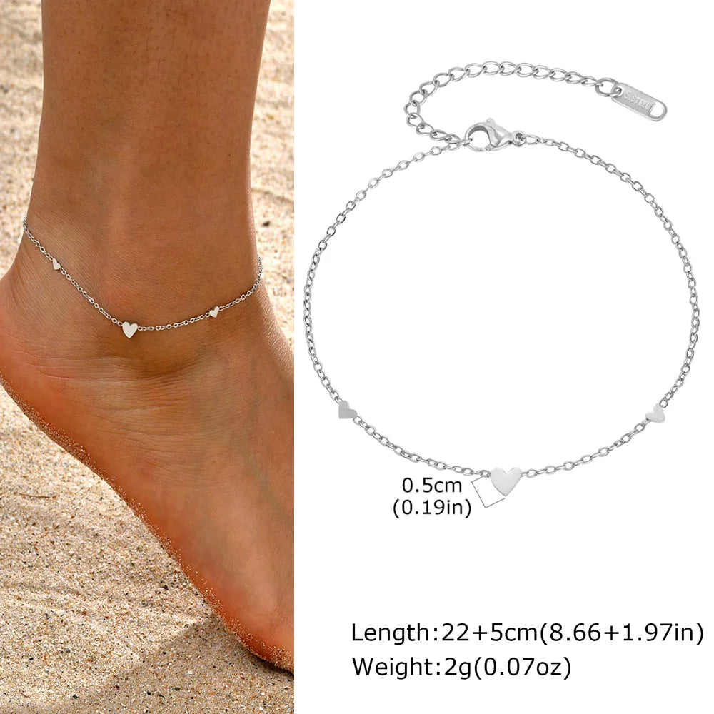 Stainless Steel Heart Anklets for Women, Gold Plated Delicate Anklet Bracelet, Light Luxury Foot Jewelry Party Gifts for Girl