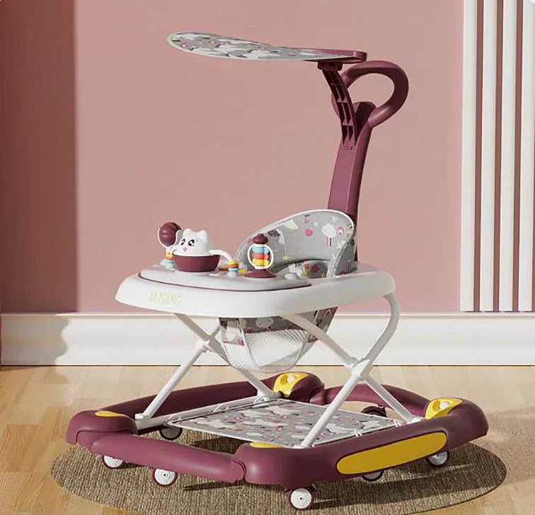 Baby Multi-Functional Comfortable Walker With Awning Anti-Rollover Baby Walker Can Sit Adjust And Shake The Walker For Boy Girls