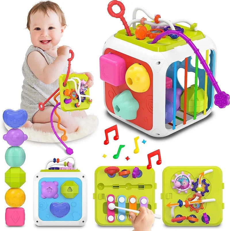 7 in 1 Baby Toys 0 6 12 Months Sensory Shape Sorter Toys Pull String Toy Montessori Educational Toys for Children 1 2 3 Year Game