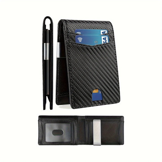 Mutural Minimalist Slim Wallet for Men, Premium Leather Wallet with Money Clip, RFID Blocking Front Pocket Stylish Bifold Black
