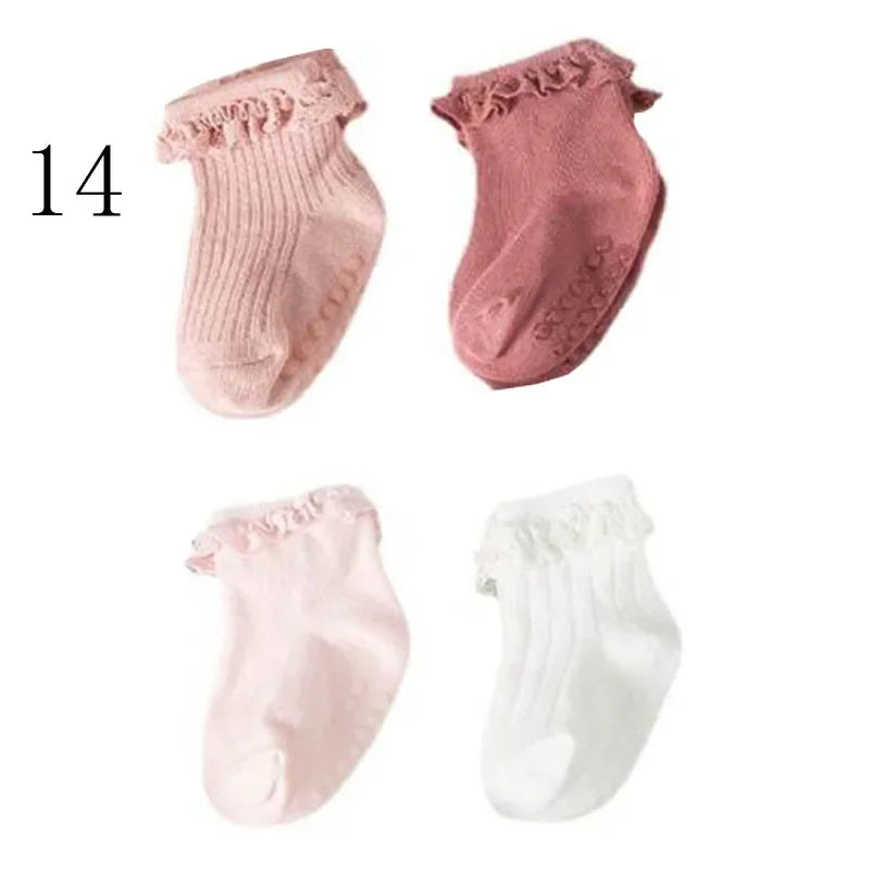 4 Pair new baby children's non-slip autumn winter cotton socks solid color baby foot socks