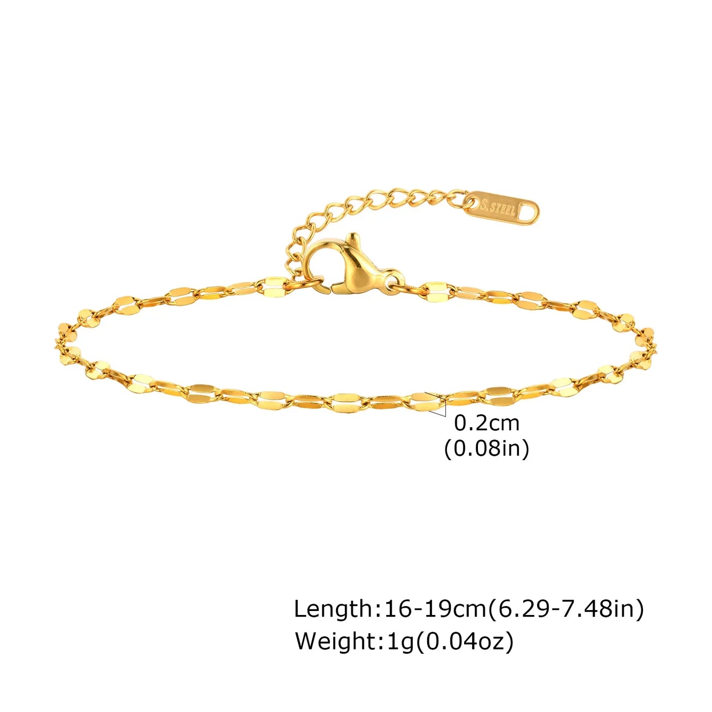 Non Tarnish Stainless Steel Bracelet Stackable for Women, Thin Herringbone Chain Bracelet Waterproof Gold Plated Jewelry