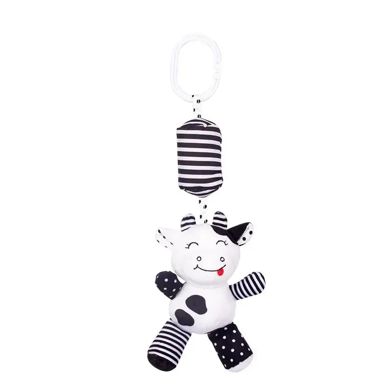 Stroller Bed Hanging Bell Plush Doll Baby Infant Rattles Newborn Black White Visual Grab Ability Training Toys