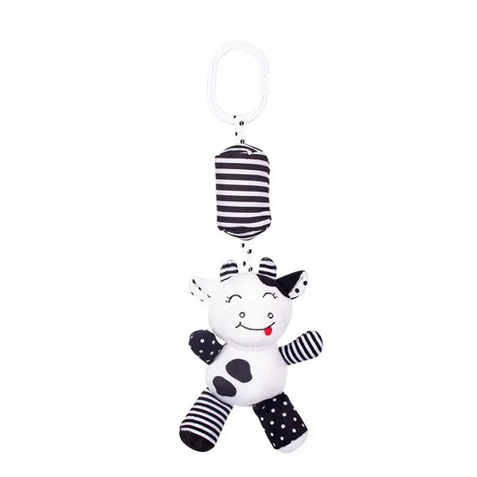 Stroller Bed Hanging Bell Plush Doll Baby Infant Rattles Newborn Black White Visual Grab Ability Training Toys