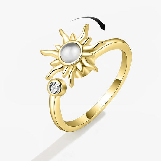 Sunflower Crystal Anxiety Relief Spinning Fidget Ring For Girls Rotate Freely Metal Copper Knuckle Ring Women'S Jewelry Gifts