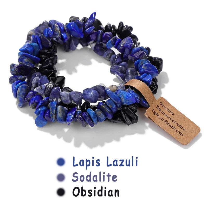 3pcs/set Natural Crystal Gem Stone Bracelet 5-8mm Irregular Amethysts Aquamarine Chips Beads Bracelets Women Men Elastic Jewelry