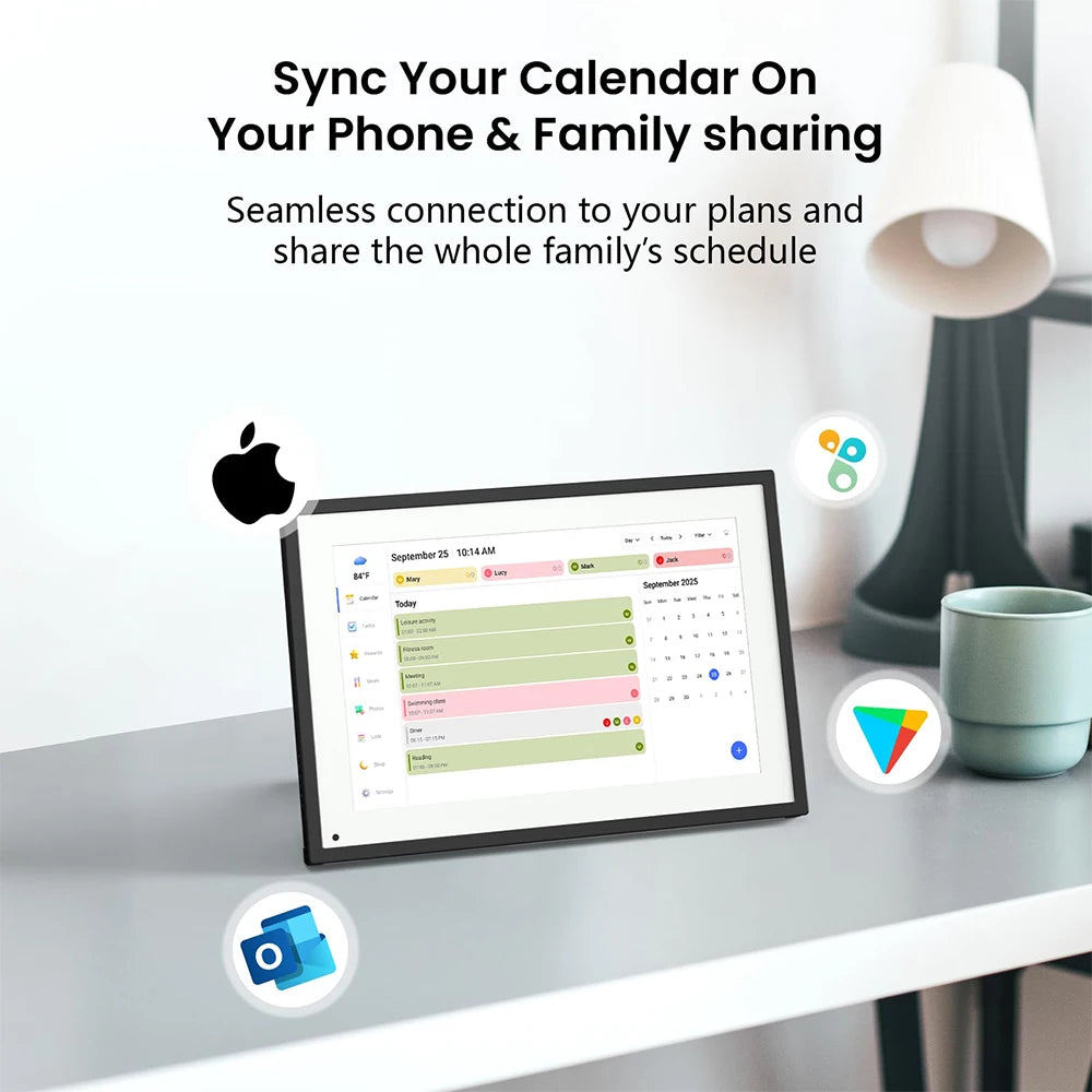 10.1" Digital Calendar Person Family Schedule Planning Interactive Touchscreen Smart Daily Weekly Monthly Planner Shared Album