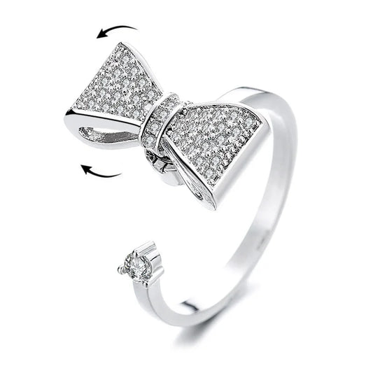 Sunflower Crystal Anxiety Relief Spinning Fidget Ring For Girls Rotate Freely Metal Copper Knuckle Ring Women'S Jewelry Gifts