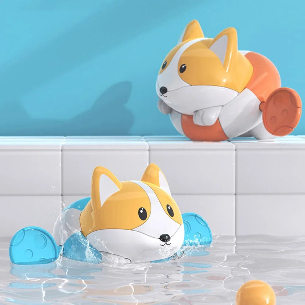 Baby takes a bath and plays in the water, Submarine, winding up animal chain, playing in the bathroom, children's toys