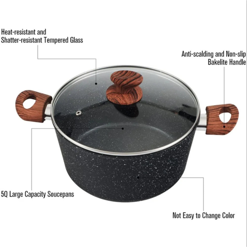 12 Pieces Kitchen Pots & Pans Set Nonstick Cookware Set Granite Coated w/ Lid