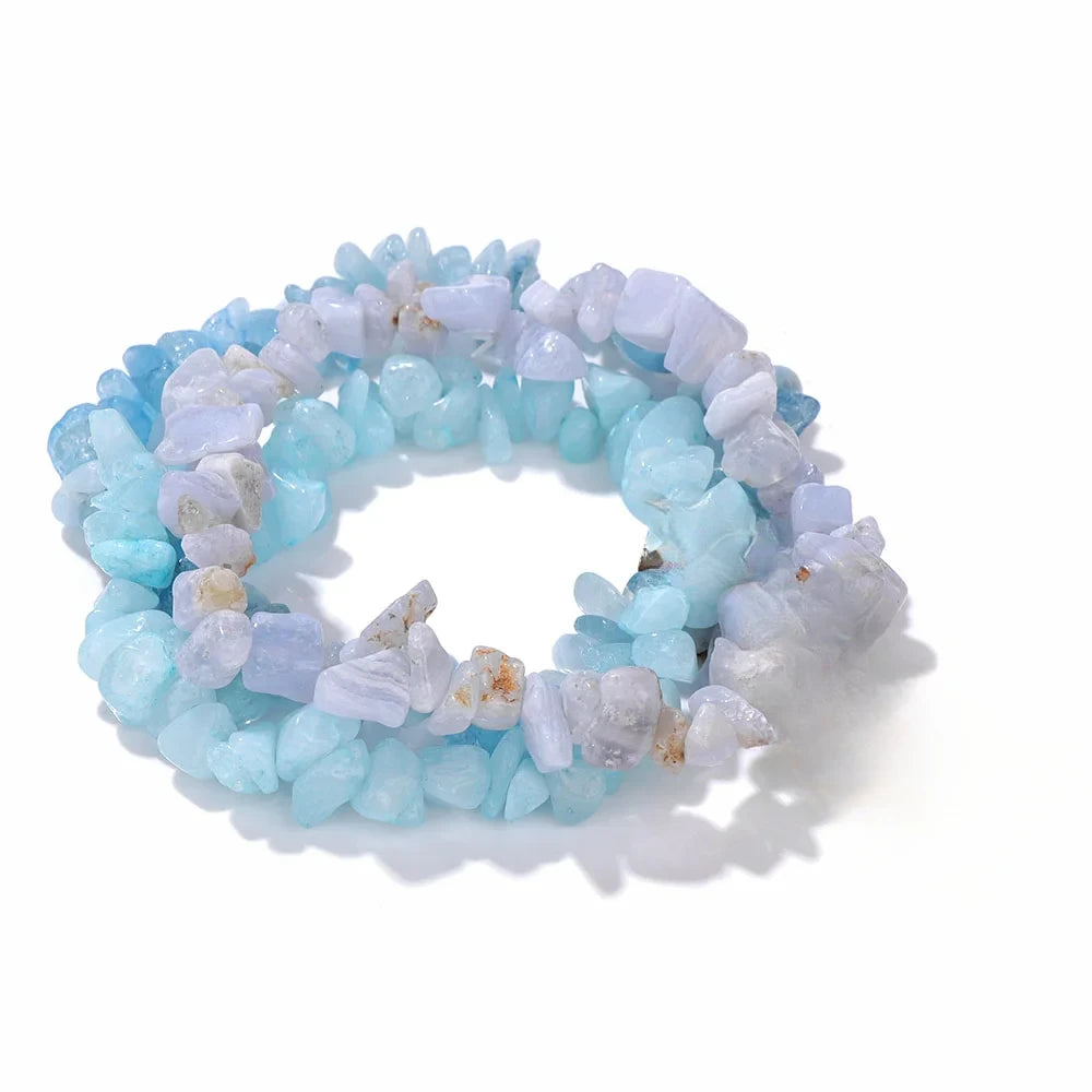 3pcs/set Natural Crystal Gem Stone Bracelet 5-8mm Irregular Amethysts Aquamarine Chips Beads Bracelets Women Men Elastic Jewelry