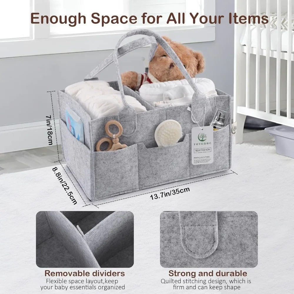 baby diaper caddy - enlarge nursery storage bin and car organizer for diapers and wipes - storage basket for newborn essentials,