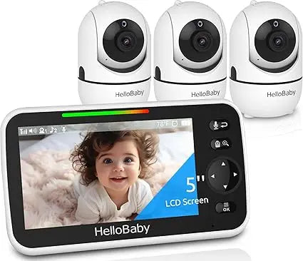 HB6550 5" Baby Monitor 3 Cameras, 30-Hour Battery, Pan-Tilt-Zoom,1000ft Range Video Audio Baby Monitor No WiFi, ECO, Night Visi