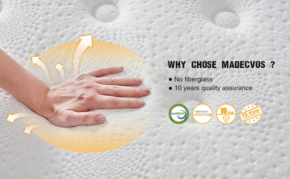 Queen King Full Size Mattress, 12\14\10 Inch Hybrid Mattress in a Box with Pocket Spring, Medium Firm,Motion Isolation