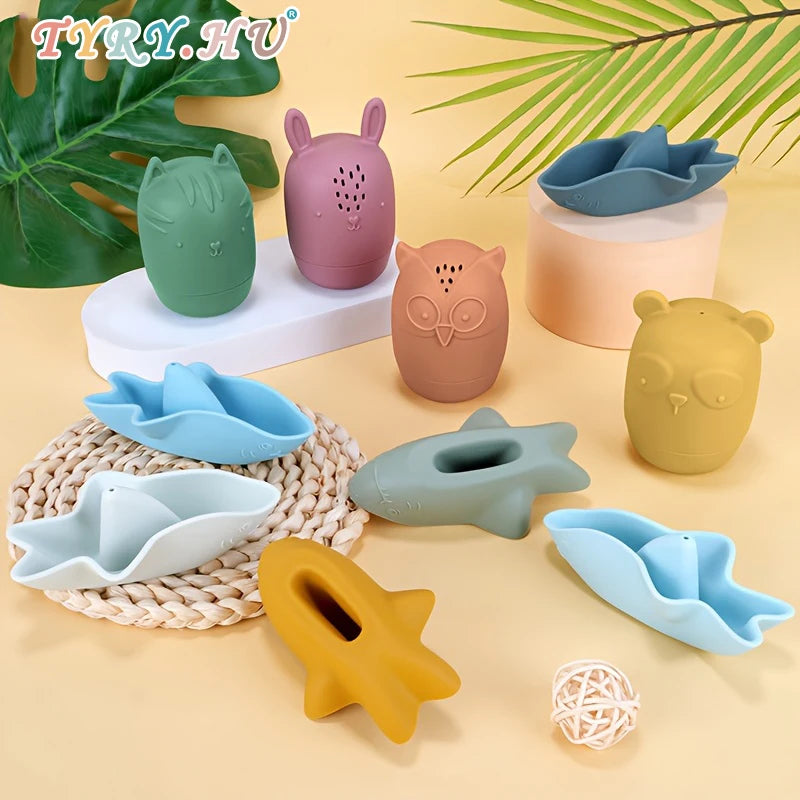 1Set Baby Bath Toys Animal Cute Cartoon Toddler Water Toys  Swim Bathroom Baby Silicone Sprinkler Bathtub Animal Toy Infant Kids