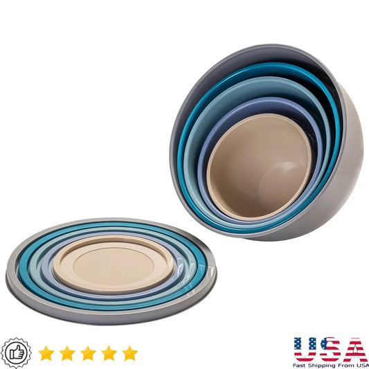 Nonslip Mixing Bowl Set 10 Pieces with Lids Assorted Colors Nesting Durable BPA Free Plastic Kitchen Prep Dishwasher Safe