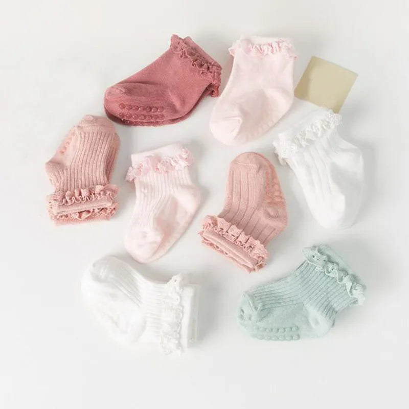 4 Pair new baby children's non-slip autumn winter cotton socks solid color baby foot socks