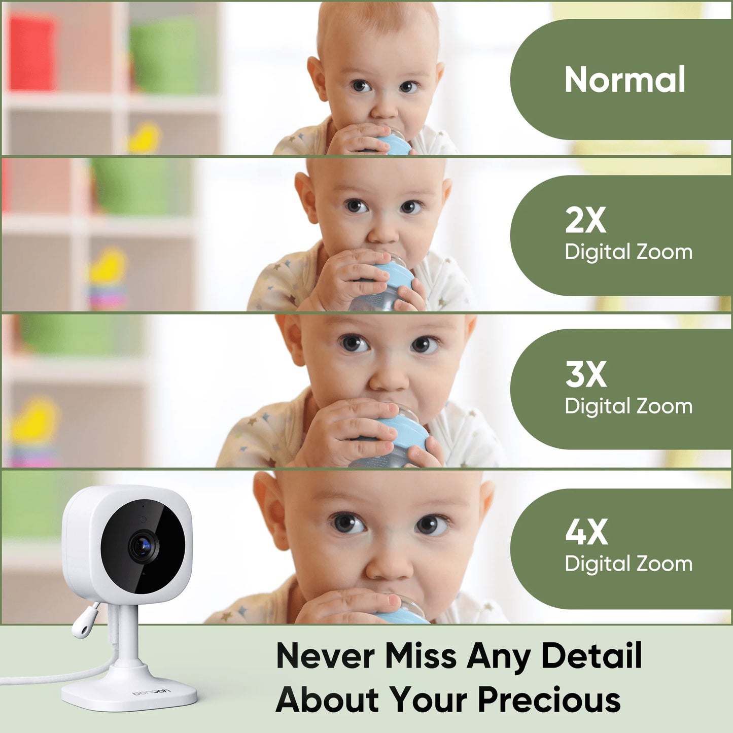 bonoch 4.3" Baby Monitor with 2 720p Video LCD Display Cameras with 23 Hour Battery, VOX Mode, 2-Way Audio, Auto Night Vision