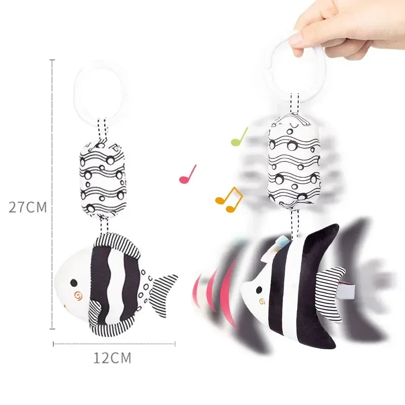 Stroller Bed Hanging Bell Plush Doll Baby Infant Rattles Newborn Black White Visual Grab Ability Training Toys