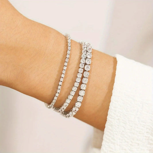 S925 Sterling Silvery Tennis Bracelet 2/ 3/ 4/ 5mm Moissanite Fine Jewelry Hypoallergenic 6.69-8.66inch Length