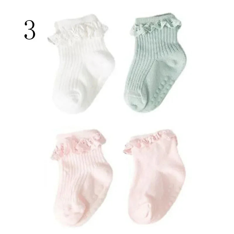 4 Pair new baby children's non-slip autumn winter cotton socks solid color baby foot socks