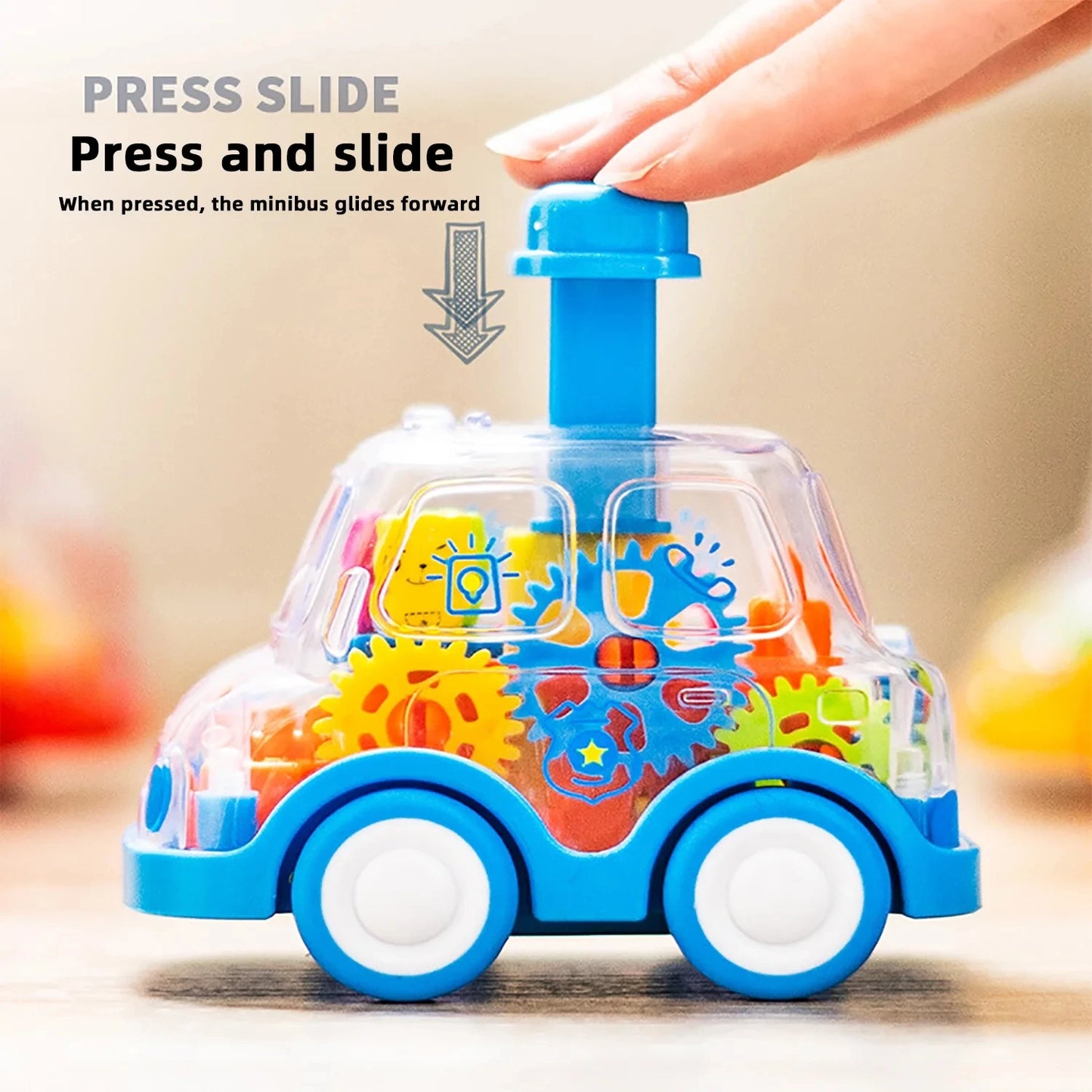 Baby Toy Cartoon Press Gear Car Toy Inertia Pull-back Transparent Car Inertia Rebound Car Birthday Gifts for Kids Boys and Girls