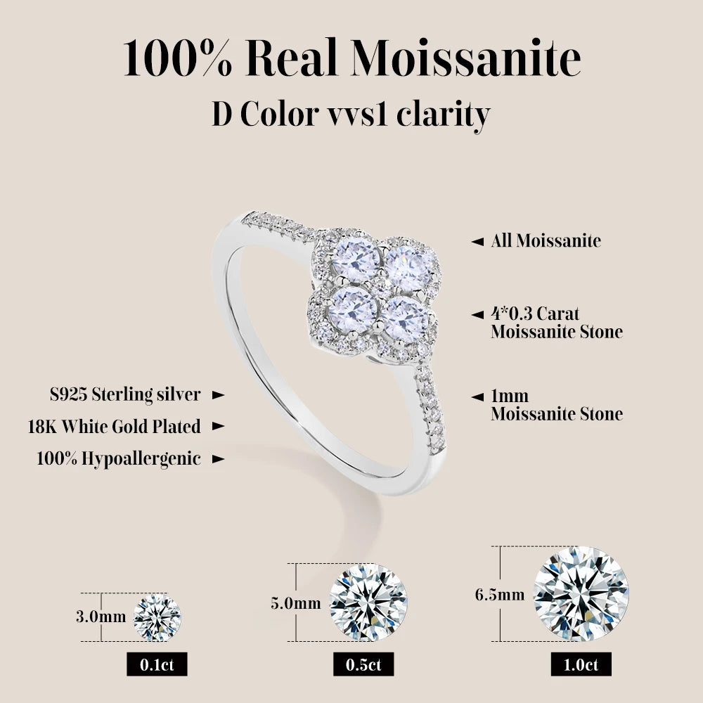 ATTAGEMS Full D VVS1 Moissanite Ring 100% S925 Sterling Silver for Woman Girl Birthday Party Jewelry Gifts Shipping from the USA