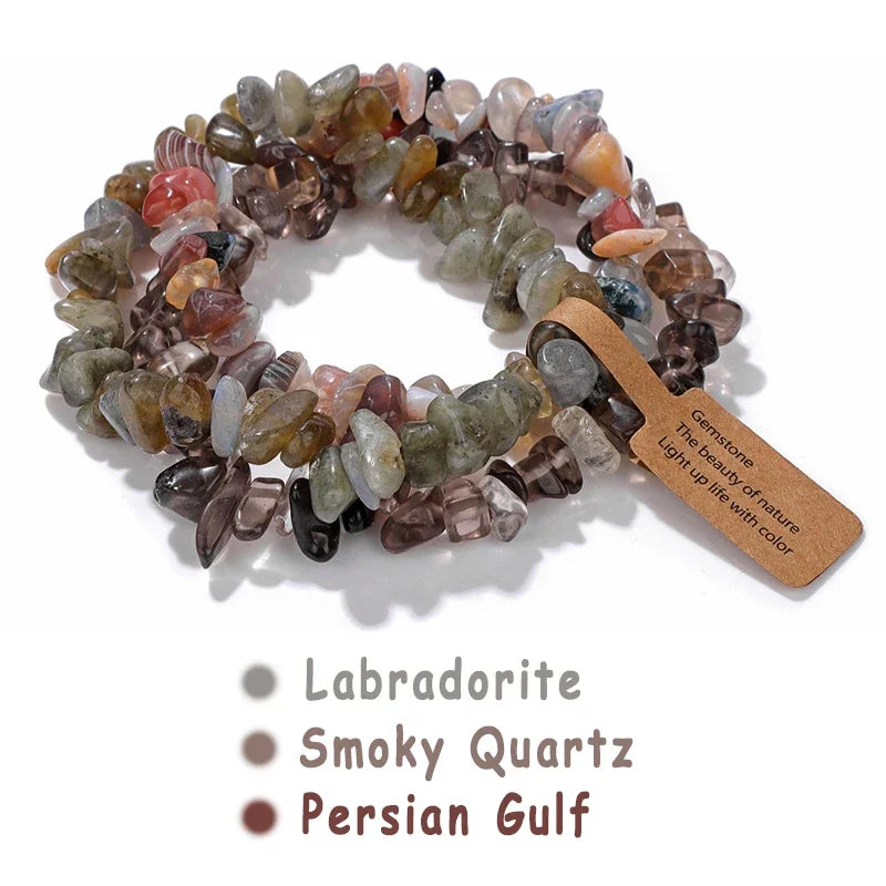 3pcs/set Natural Crystal Gem Stone Bracelet 5-8mm Irregular Amethysts Aquamarine Chips Beads Bracelets Women Men Elastic Jewelry