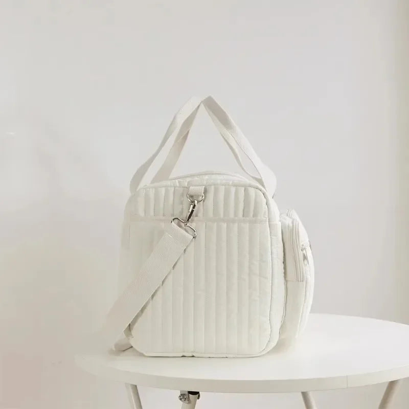 Baby Diaper Bag Cute Bear Flower Embroidery Pattern Mommy Bag Baby Beige Cotton Fabric Zipper Diaper Handbag Luggage Bag