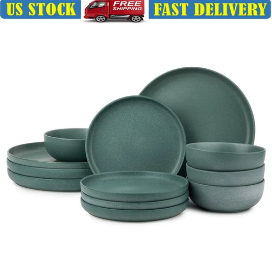 12 Piece Stoneware Dinnerware Set Microwave Dishwasher Safe Complete Dining Set Includes Dinner Plates Salad Plates Bowls