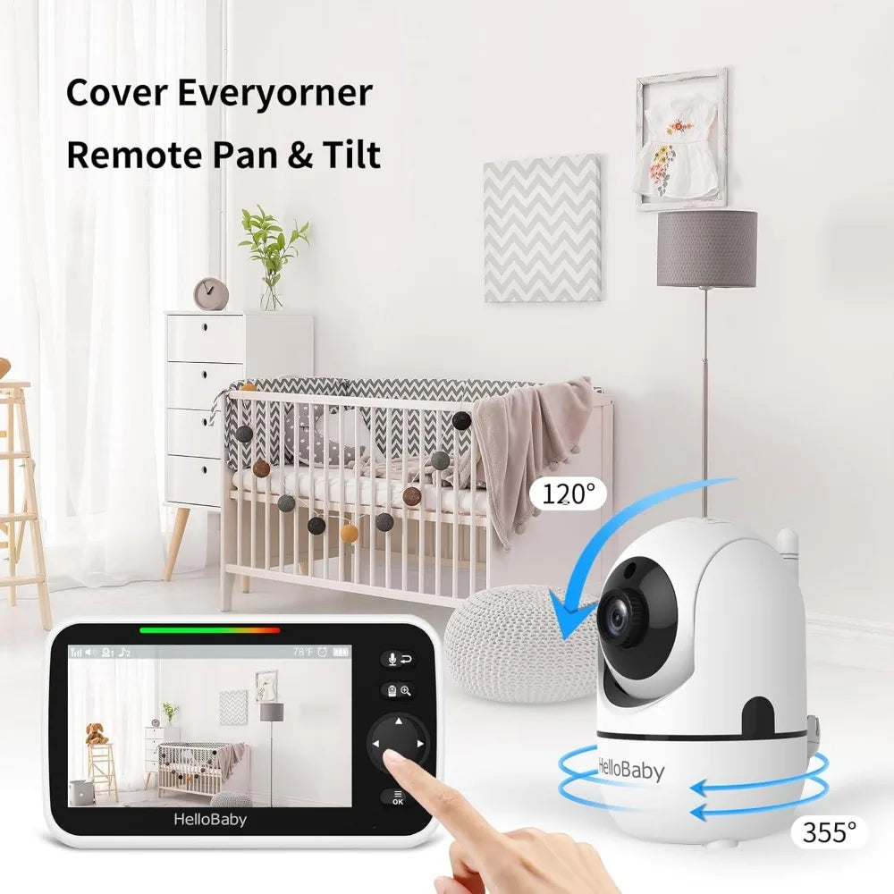 HB6550 5" Baby Monitor 3 Cameras, 30-Hour Battery, Pan-Tilt-Zoom,1000ft Range Video Audio Baby Monitor No WiFi, ECO, Night Visi