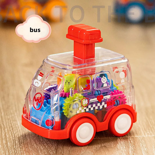 Baby Toy Cartoon Press Gear Car Toy Inertia Pull-back Transparent Car Inertia Rebound Car Birthday Gifts for Kids Boys and Girls