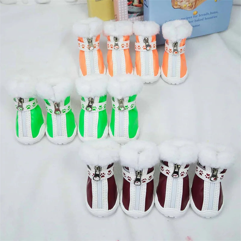 Pet Dog Boots for Warmth in Snowy Weather Waterproof PU 4-piece Set / Package Anti-slip Style for Small Dogs