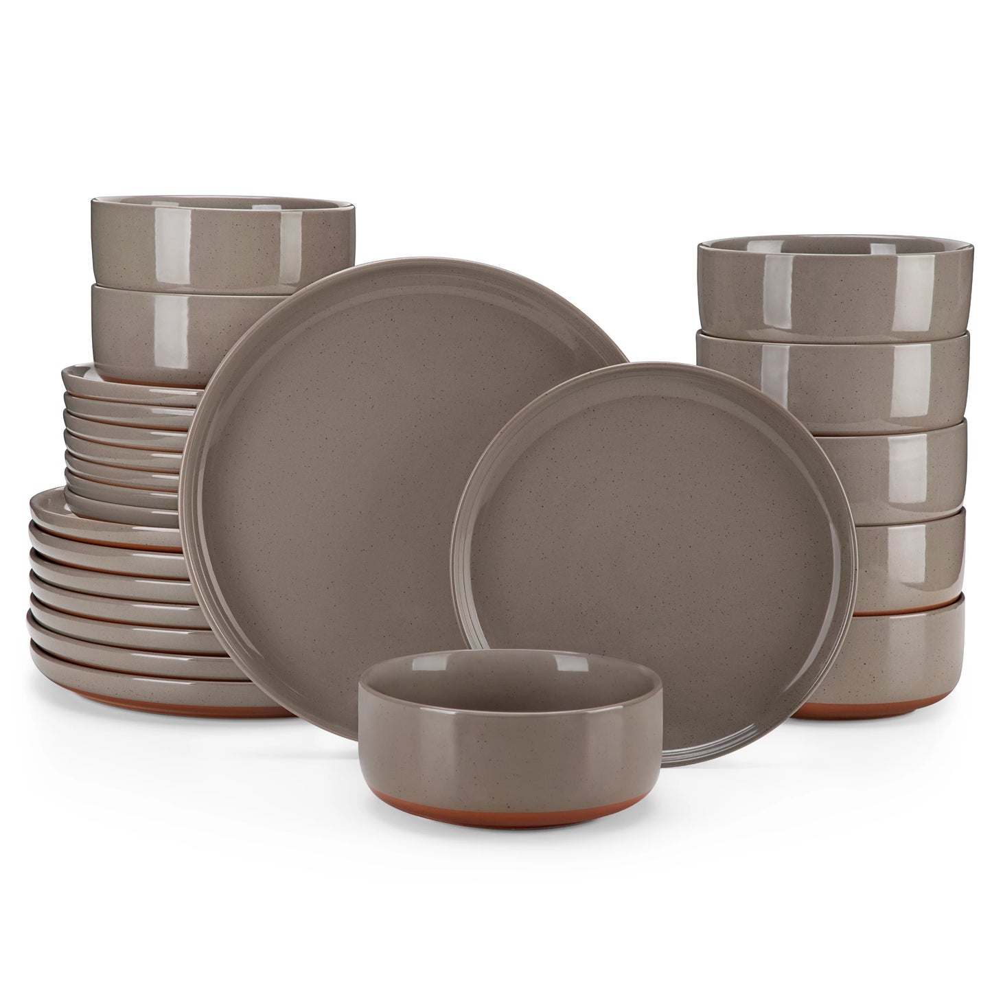 MALACASA TARA 12/24 Pcs Dinnerware Set Curved Edge Sesame Glaze Stoneware Plates Set With 4/6pcs Dinner Plate/Dessert/Bowl