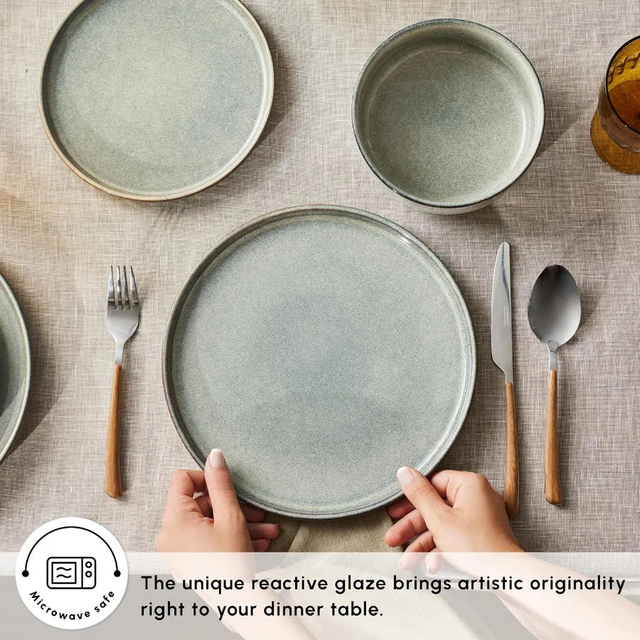 New Skal 18Piece Dinnerware Sets for 6 People Modern Design Stoneware Dinner Set Kitchen Plates Bowls Reactive Glaze Dishwasher
