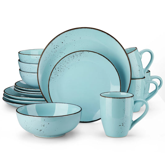 Vancasso Navia Oceano Blue 32-Piece Ceramic Stoneware Dinner Plates Set with 8 pieces Dinner Plate, Dessert, Bowls and Mugs