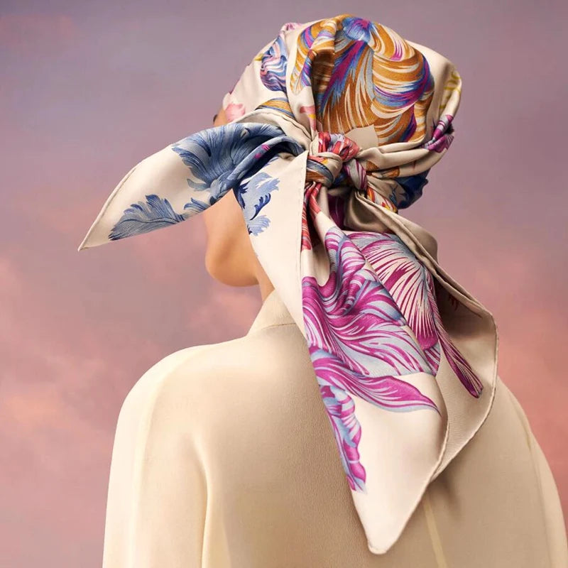 Floral 90 Silk Scarf Shawl Womens 100% Silk