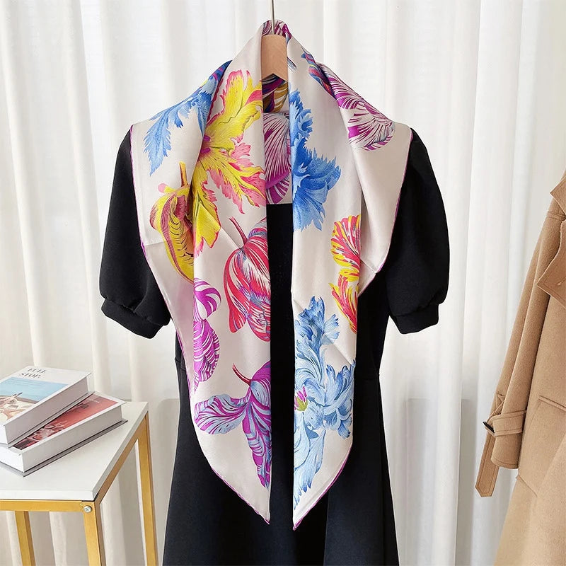 Floral 90 Silk Scarf Shawl Womens 100% Silk