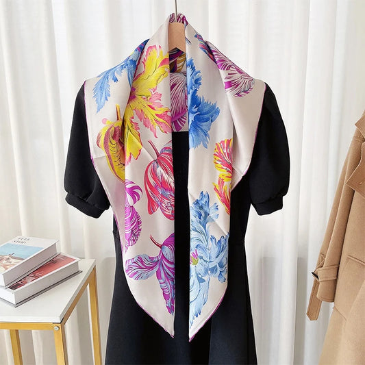 Floral 90 Silk Scarf Shawl Womens 100% Silk