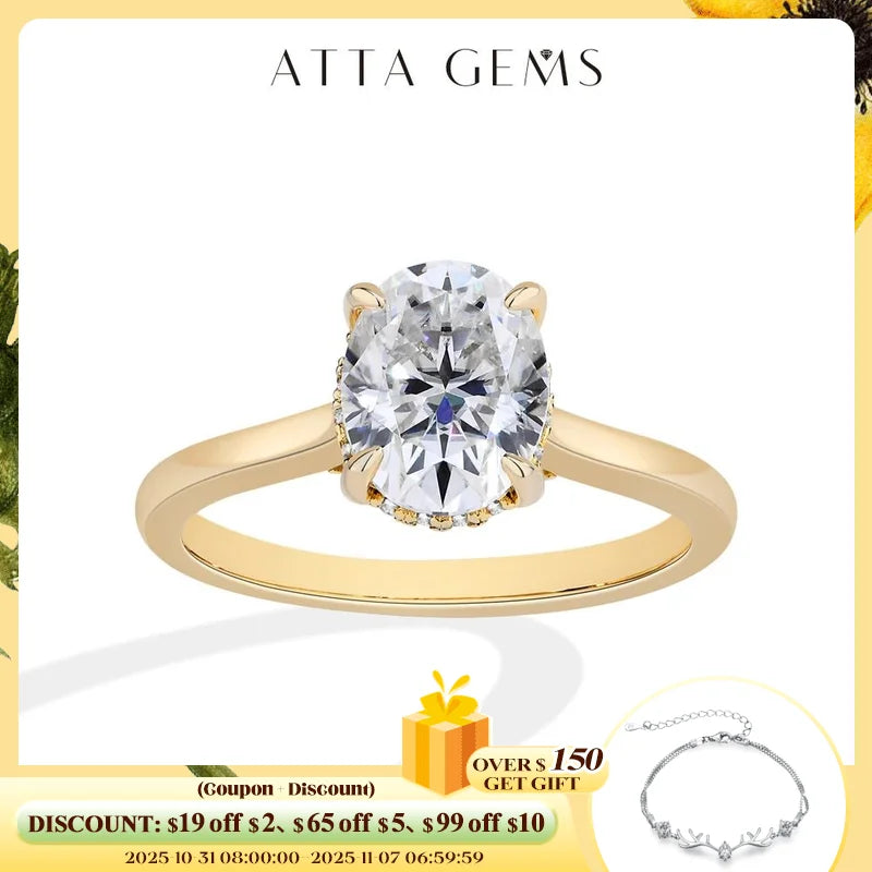 ATTAGEMS Oval cut 9*7mm2CT DVVS Moissanite Ring 925 Sterling Silver for Women Wedding Jewelry High Quality Shipping from the USA