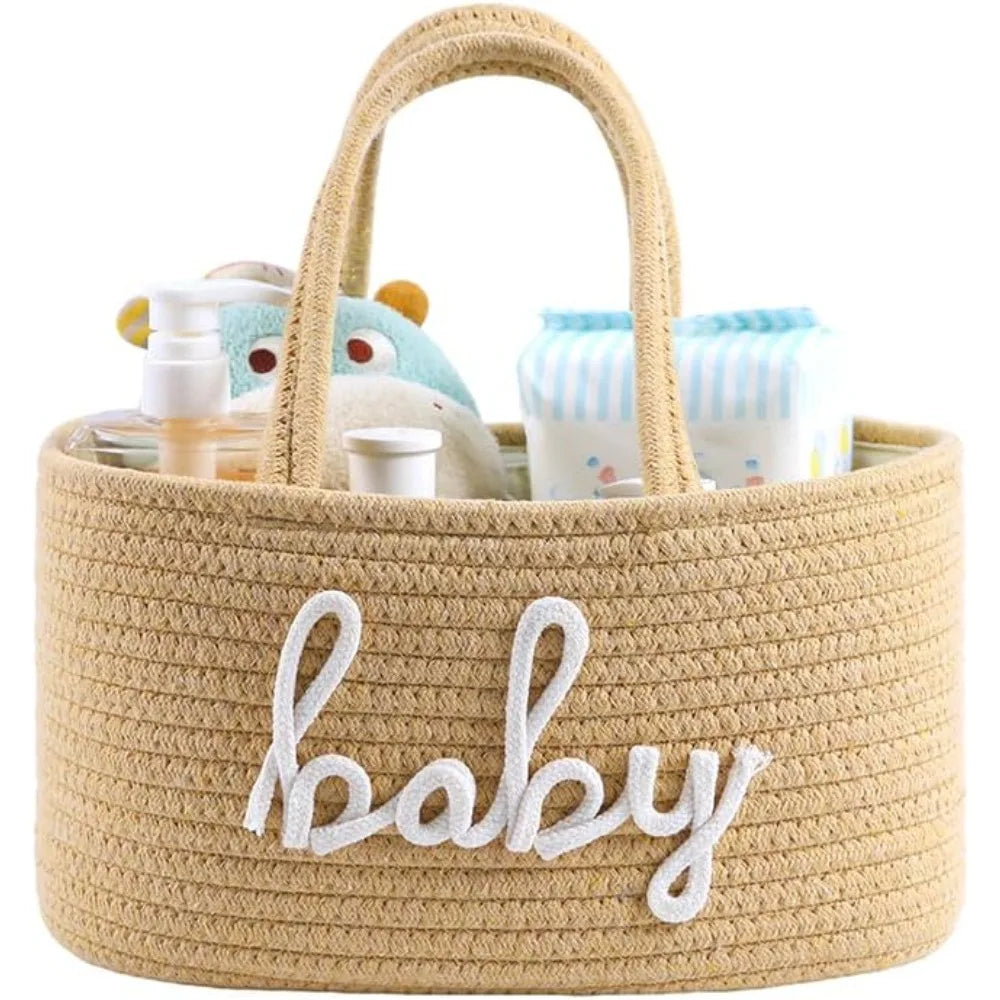 baby diaper caddy organizer, nursery storage bin basket for baby shower and baby wipes- cotton rope portable diaper bag for changing
