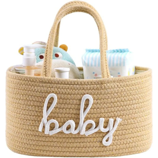 baby diaper caddy organizer, nursery storage bin basket for baby shower and baby wipes- cotton rope portable diaper bag for changing