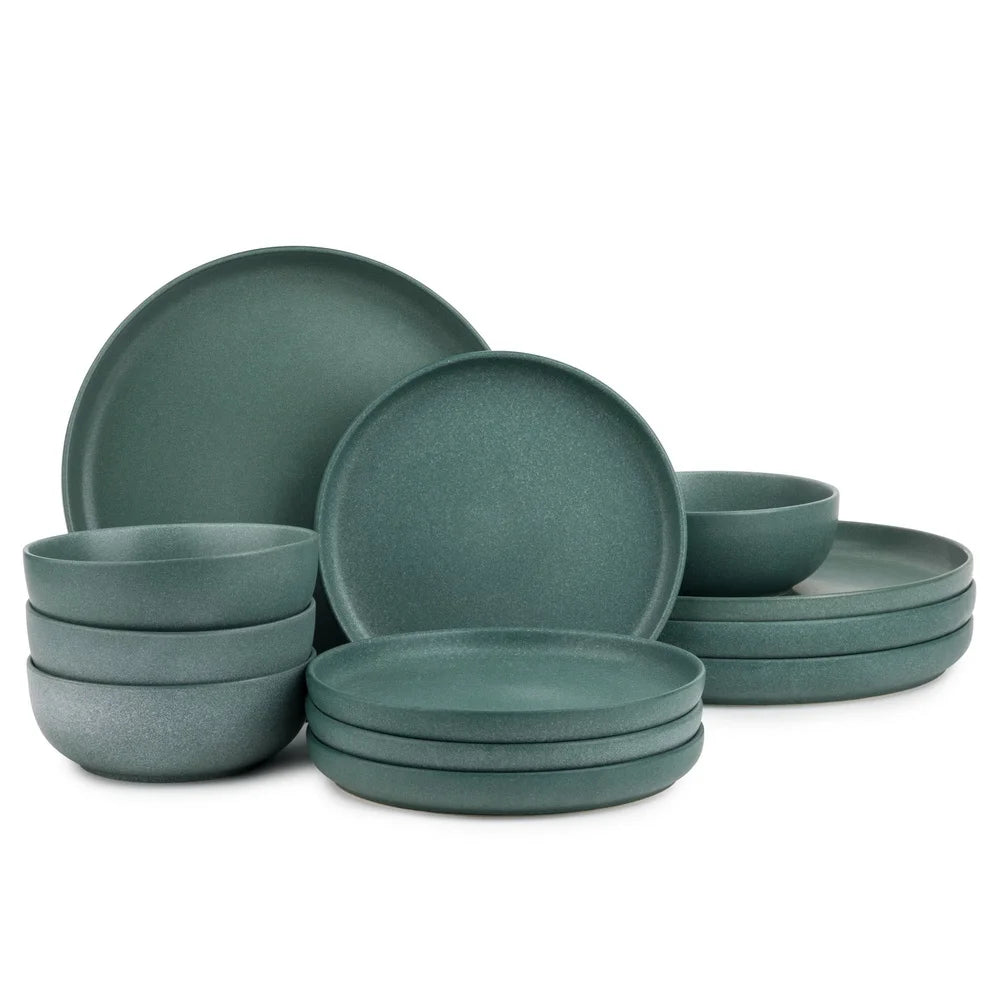 12 Piece Stoneware Dinnerware Set Microwave Dishwasher Safe Complete Dining Set Includes Dinner Plates Salad Plates Bowls