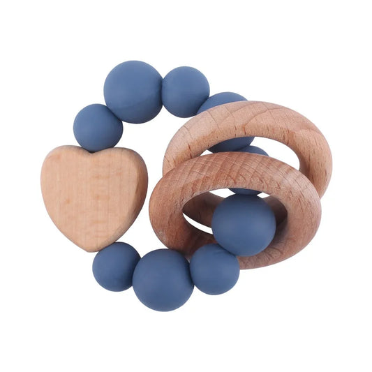 New Baby Products Made of Beech Cartoon Love Soothe Baby Silicone Bite Grinding Beech Wood Toys Baby Accessories Bebes teether