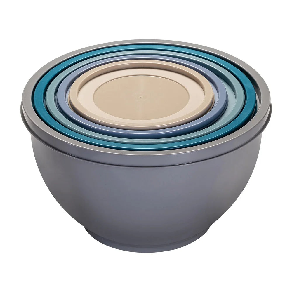 Nonslip Mixing Bowl Set 10 Pieces with Lids Assorted Colors Nesting Durable BPA Free Plastic Kitchen Prep Dishwasher Safe