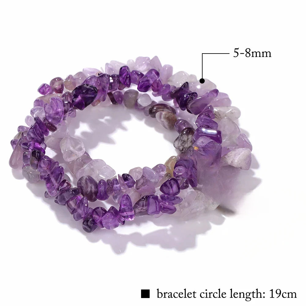 3pcs/set Natural Crystal Gem Stone Bracelet 5-8mm Irregular Amethysts Aquamarine Chips Beads Bracelets Women Men Elastic Jewelry