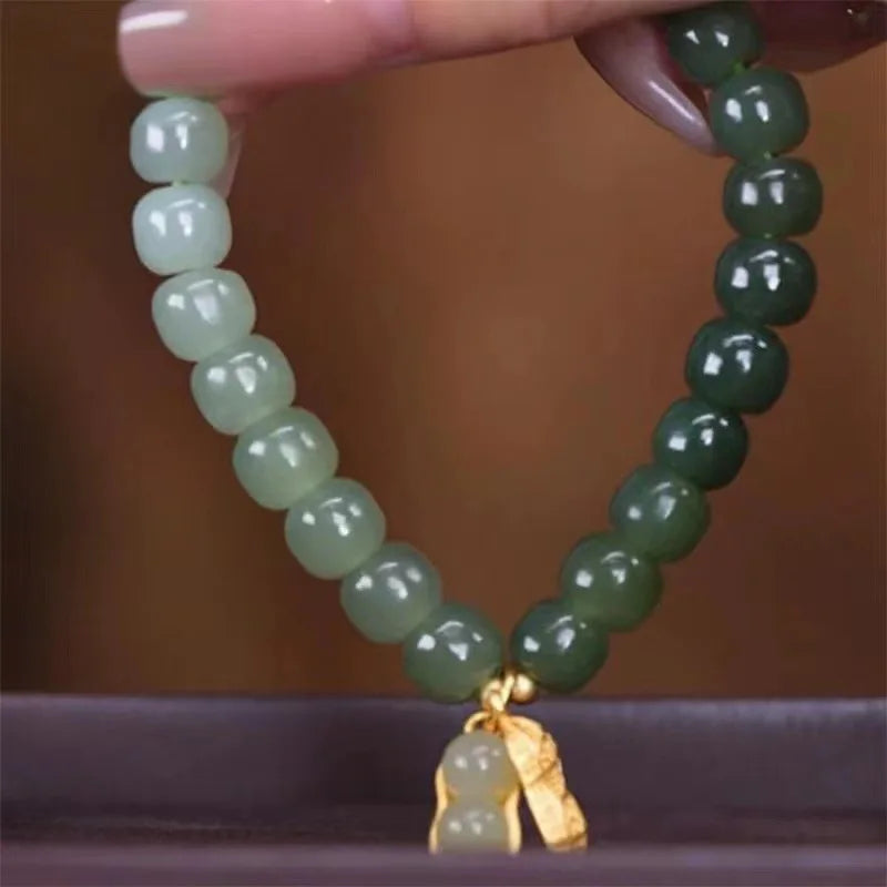 Natural Hetian Jade Buckle Bracelet Amulet Transfer Beads Bracelet for Women Girls Girlfriends Jewelry Blessing Gifts