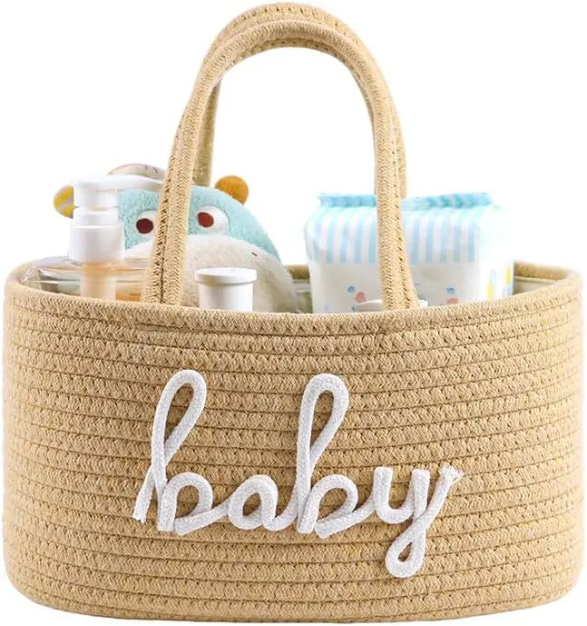 baby diaper caddy organizer, nursery storage bin basket for baby shower and baby wipes- cotton rope portable diaper bag for changing