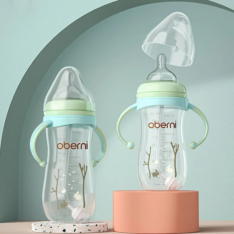 Baby Bottle with Handle, Anti-Drop Soft Nipple Water Formula Milk Feeding Sippy Bottle for Infants Toddlers Newborn