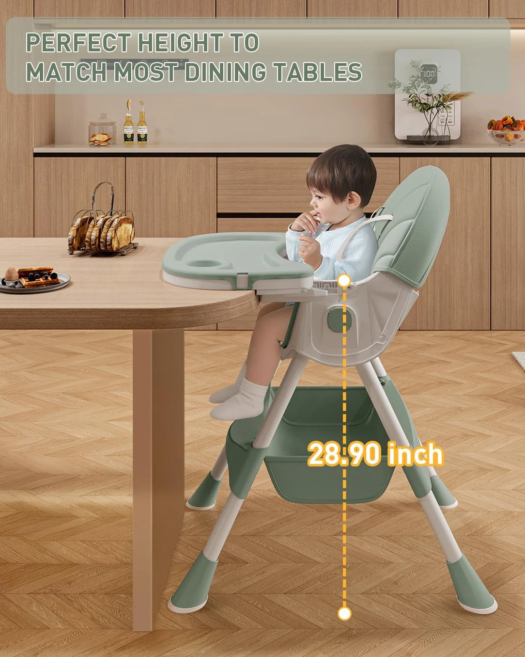 Foldable children's feeding chair, with multi-adjustable backrest, Can switch between high and low, Lightweight baby high chair